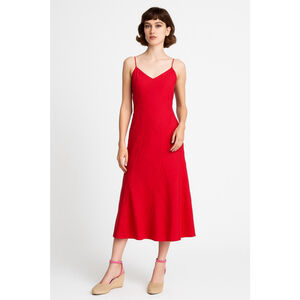 Vintage Ross Mayer Red Linen Bias-Cut Slip Dress Made in Canada, 12 (Fits Small)